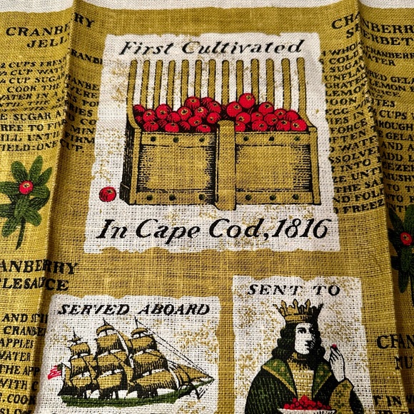 Retro Linen kitchen towel Pilgrim Thanksgiving motif 100%Linen - Picture 4 of 6